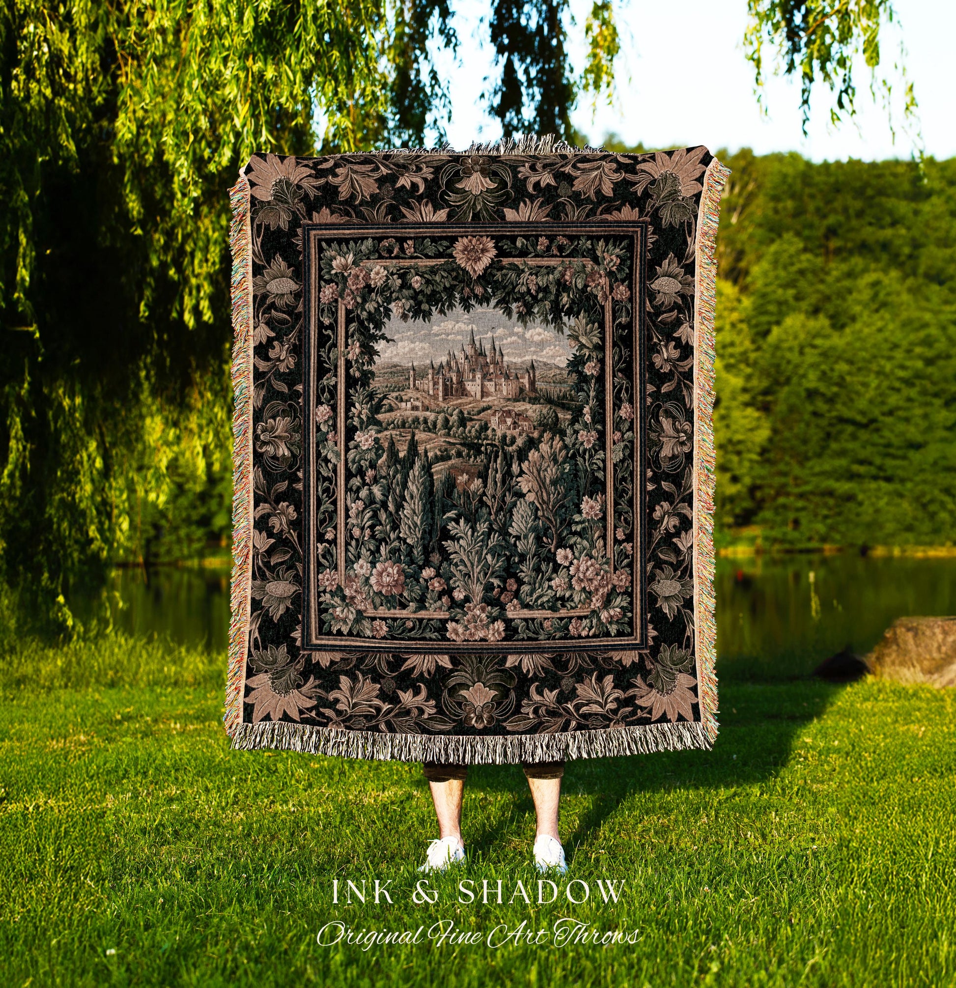 Dark Academia Victorian Royal Tapestry | Fantasy Blanket Woven Decor Woodland Princess Medieval Rustic Floral Landscape Coquette Maximalist