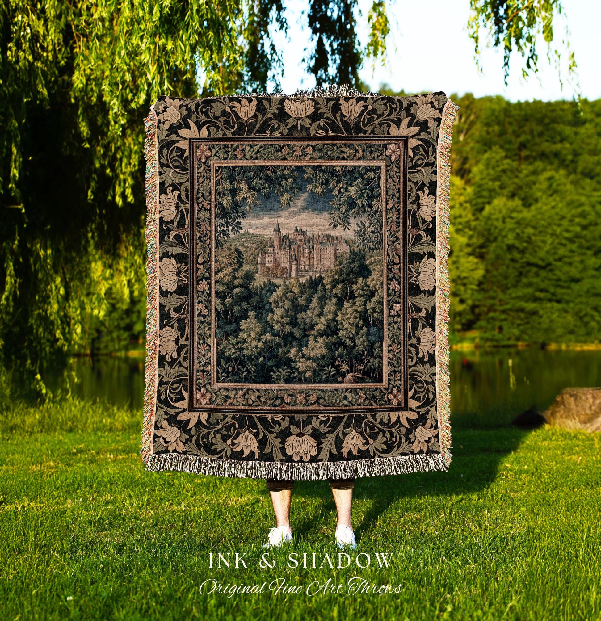 Ethereal Fairytale Fantasy Castle Tapestry | Dark Academia Woodland Fairy Folklore Princess Aesthetic Magical Landscape Forestcore Romantic