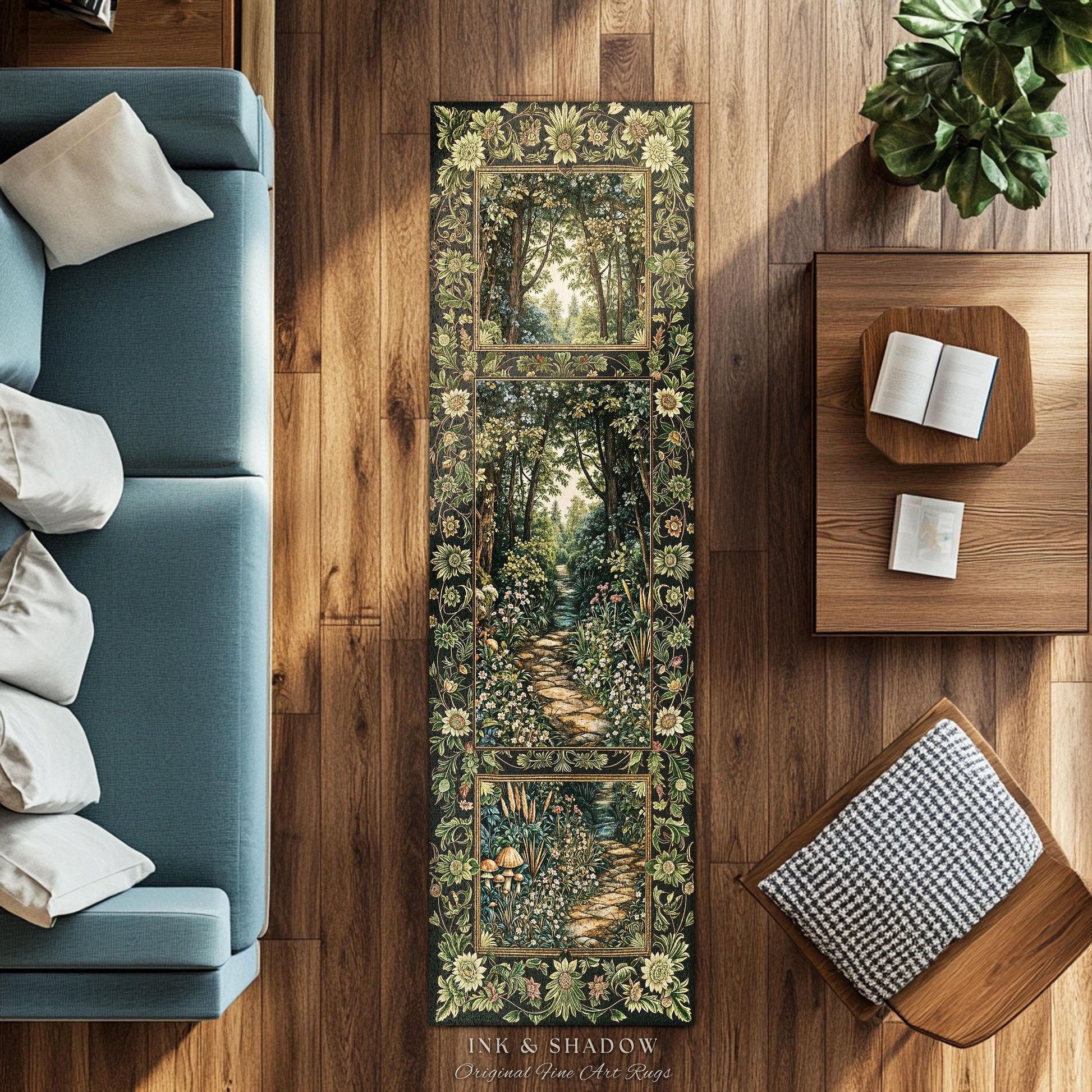 Fairy Meadow Mushroom Forest Runner Rug | Mystic Academia Folklore Inspired Fairycore Aesthetic Accent Rug Medieval Kitchen Hallway Decor |