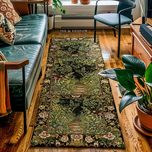 Toadstool Forest Mystical Mushroom Runner Rug | Dark Academia Folklore Forest Inspired Fairycore Botanical Aesthetic Hallway Rug Magical |