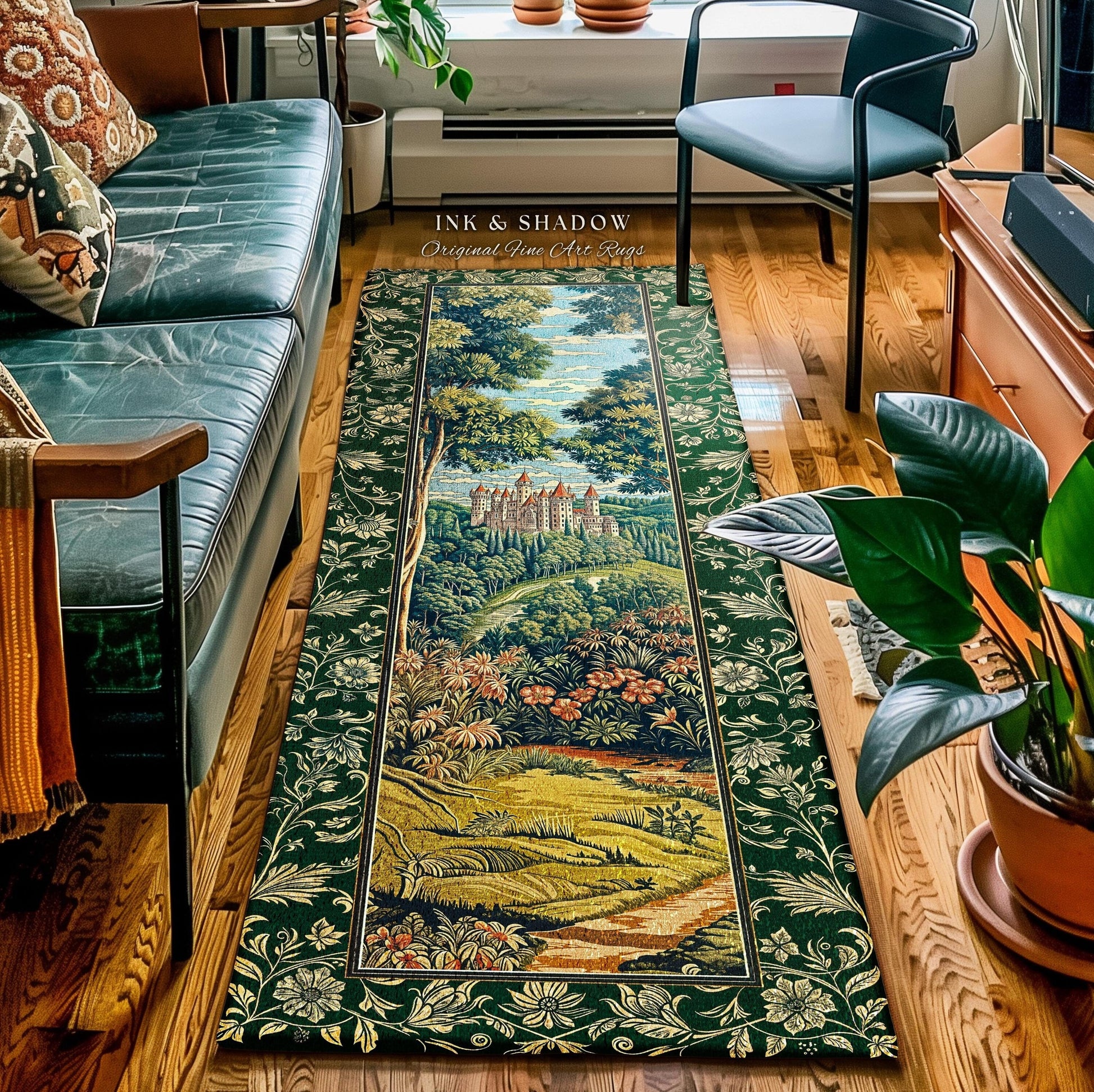 Fairytale Aesthetic Castle Runner Rug | Fairycore Hallway Area Rug Folklore Inspired Magical Woodland Entryway Decor Whimsigothic Ethereal |