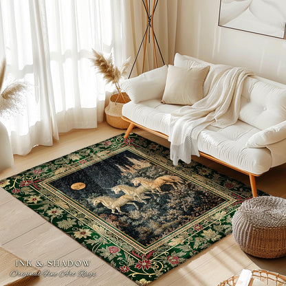 Fairytale Theme Moonlit Ethereal Rug | Unicorn Royalcore Accent Rug Castle Aesthetic Dreamy Bedroom Baroque Home Accent Gothic Art Area Rug