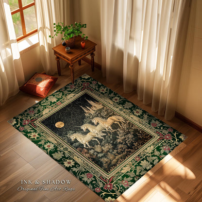 Fairytale Theme Moonlit Ethereal Rug | Unicorn Royalcore Accent Rug Castle Aesthetic Dreamy Bedroom Baroque Home Accent Gothic Art Area Rug