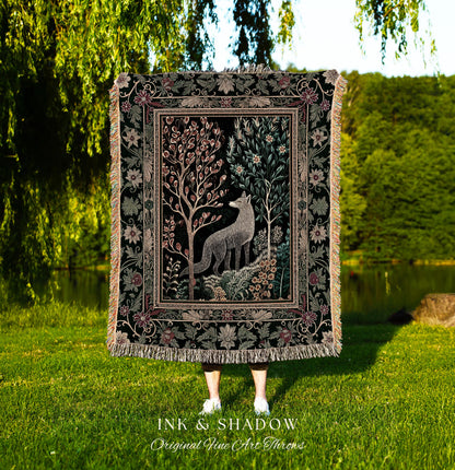 Danish Folk Art Forest Woodland Throw | Cozy Interiors Bohemian Elegance Scandinavian Aesthetic Bohemian Woven Tapestry Magical Fairytale |