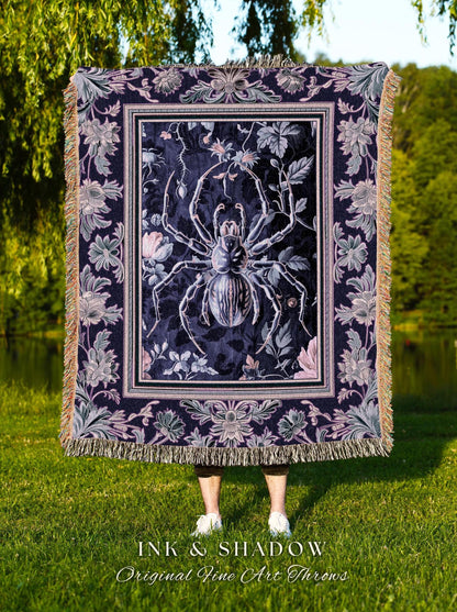 Whimsigothic Purple Spider Tapestry Blanket, Pastel Gothic Victorian Cottagecore Throw Witchy Whimsical Enchanted Nature Amethyst Home Decor