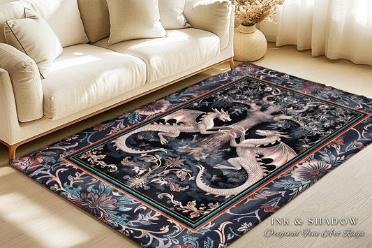 Medieval Fantasy Dragon Rug Victorian Whimsigothic Decor | Enchanted Forest Gothic Aesthetic Art Nouveau Baroque Elegance Cottagecore Style