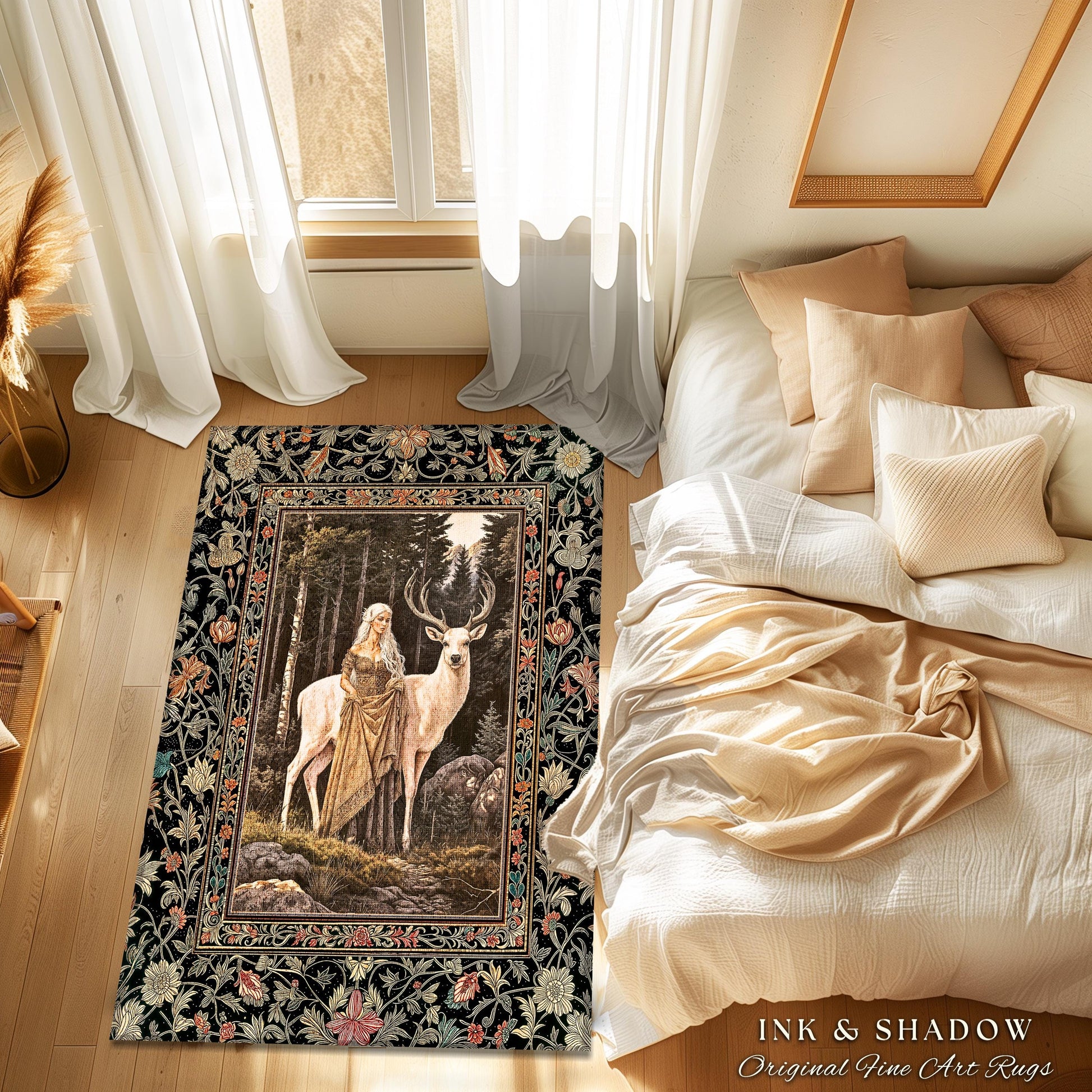 Enchanting Forest Spirit Area Rug | Magical Meadow Fairycore Accent Rug Ethereal Woodland Princess Renaissance Aesthetic Gothic Woods Mystic