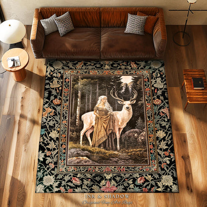 Enchanting Forest Spirit Area Rug | Magical Meadow Fairycore Accent Rug Ethereal Woodland Princess Renaissance Aesthetic Gothic Woods Mystic