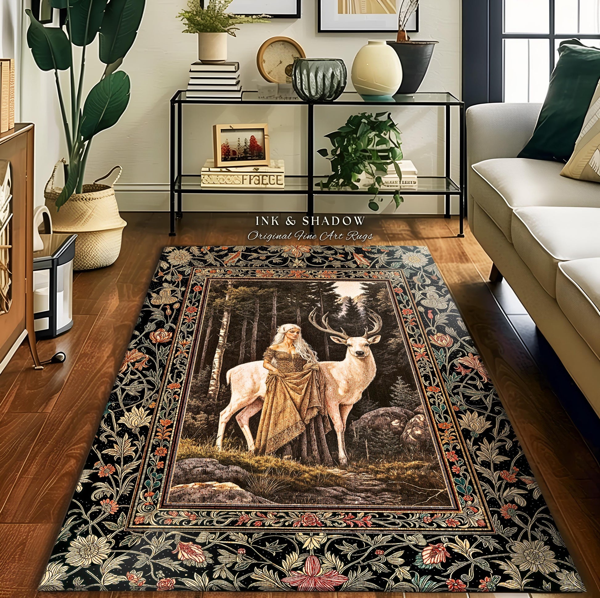 Enchanting Forest Spirit Area Rug | Magical Meadow Fairycore Accent Rug Ethereal Woodland Princess Renaissance Aesthetic Gothic Woods Mystic