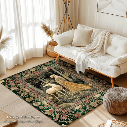 Elven Princess Mystic Woodland Rug | Forest Nymph Renaissance Aesthetic Fairycore Accent Rug Magical Gothic Woods Ethereal Victorian Bedroom