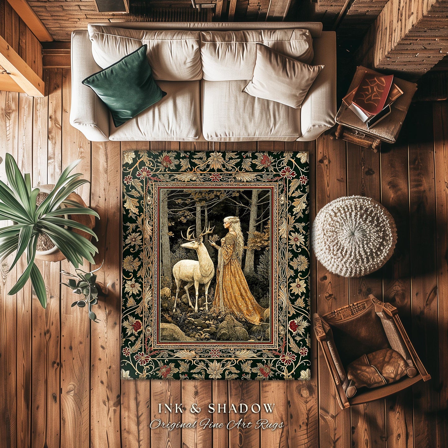 Elven Princess Mystic Woodland Rug | Forest Nymph Renaissance Aesthetic Fairycore Accent Rug Magical Gothic Woods Ethereal Victorian Bedroom