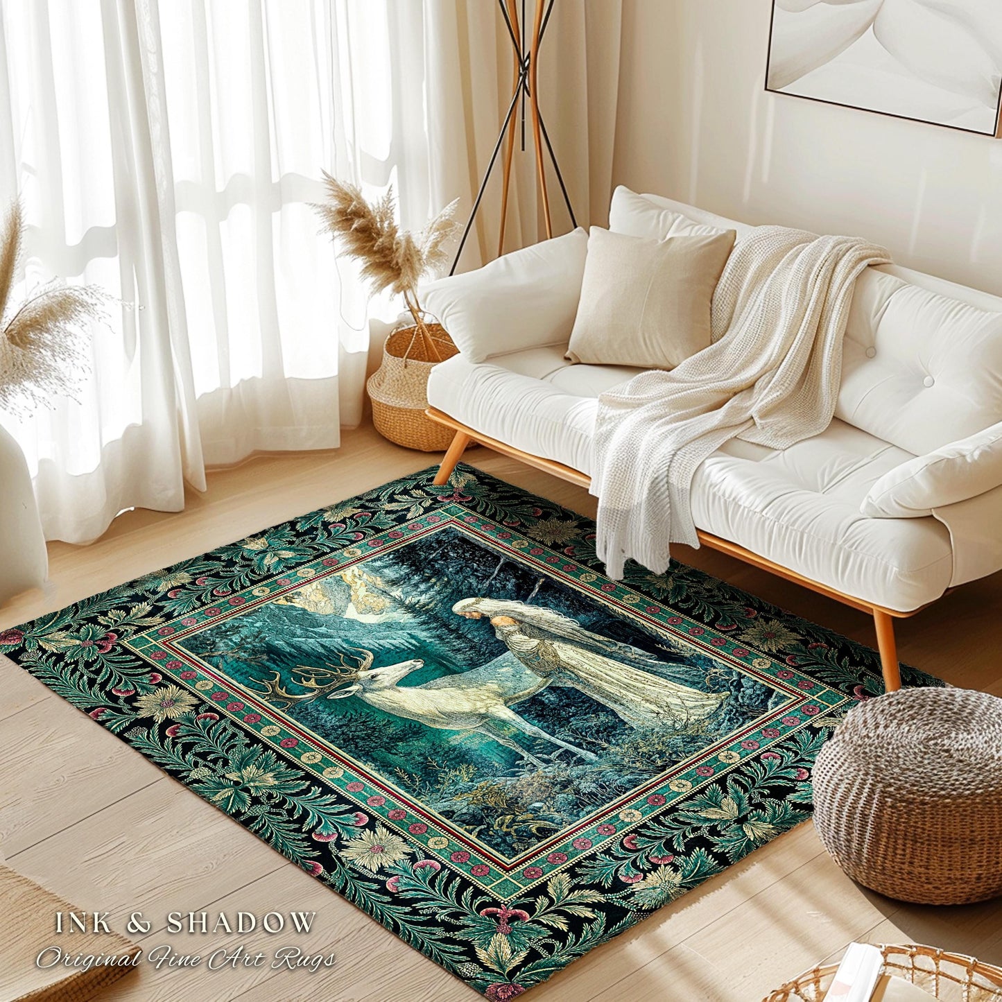 Magic Forest Princess Area Rug | Fairytale Fantasy Renaissance Dark Academia Forest Spirit Ethereal Woodland Folklore Accent Rug Elegant |