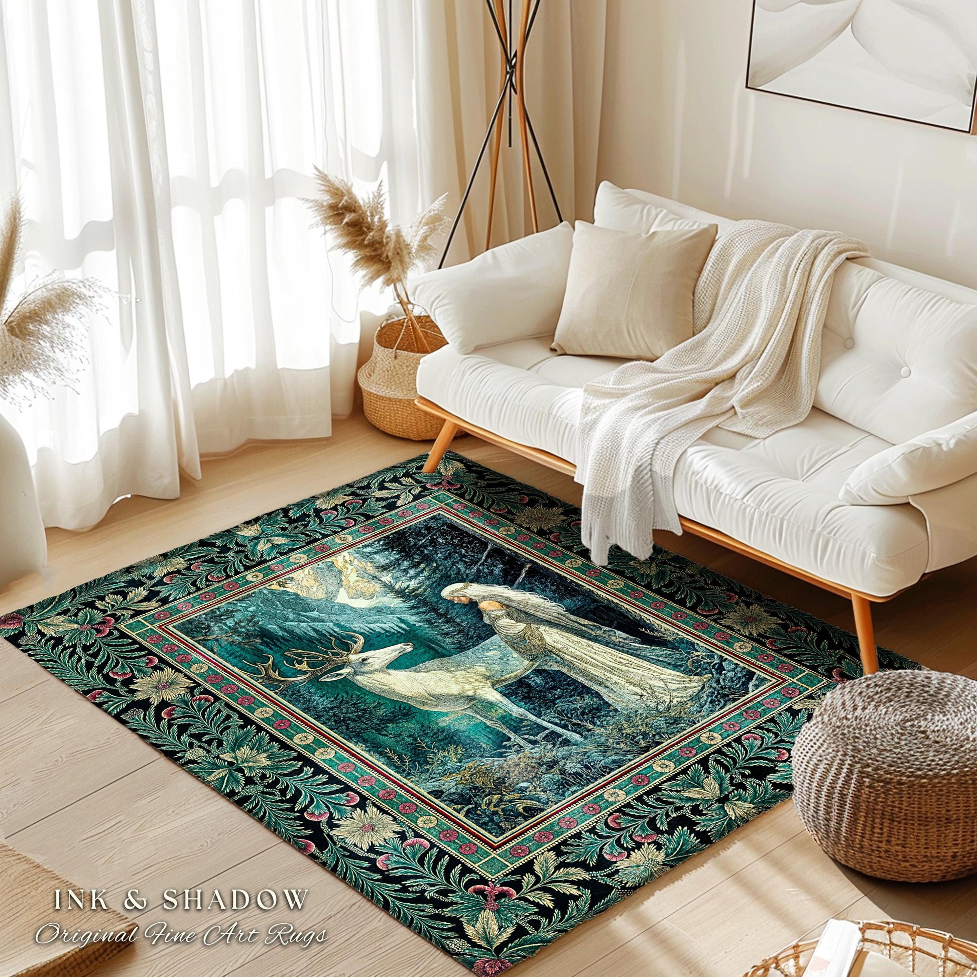 Magic Forest Princess Area Rug | Fairytale Fantasy Renaissance Dark Academia Forest Spirit Ethereal Woodland Folklore Accent Rug Elegant |