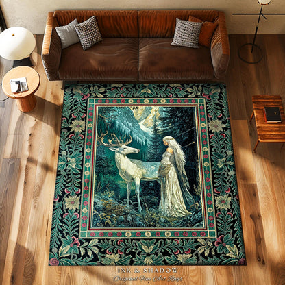 Magic Forest Princess Area Rug | Fairytale Fantasy Renaissance Dark Academia Forest Spirit Ethereal Woodland Folklore Accent Rug Elegant |