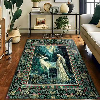 Magic Forest Princess Area Rug | Fairytale Fantasy Renaissance Dark Academia Forest Spirit Ethereal Woodland Folklore Accent Rug Elegant |