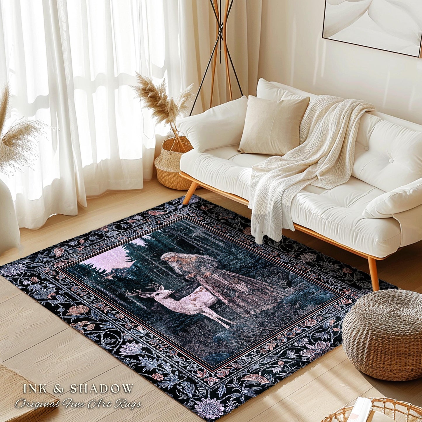 Gothic Forest Spirit Area Rug | Dark Academia Storybook Aesthetic Witchy Baroque Bedroom Rug Forest Nymph Whimsigothic Fantasy Inspired |