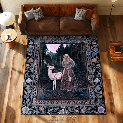 Gothic Forest Spirit Area Rug | Dark Academia Storybook Aesthetic Witchy Baroque Bedroom Rug Forest Nymph Whimsigothic Fantasy Inspired |