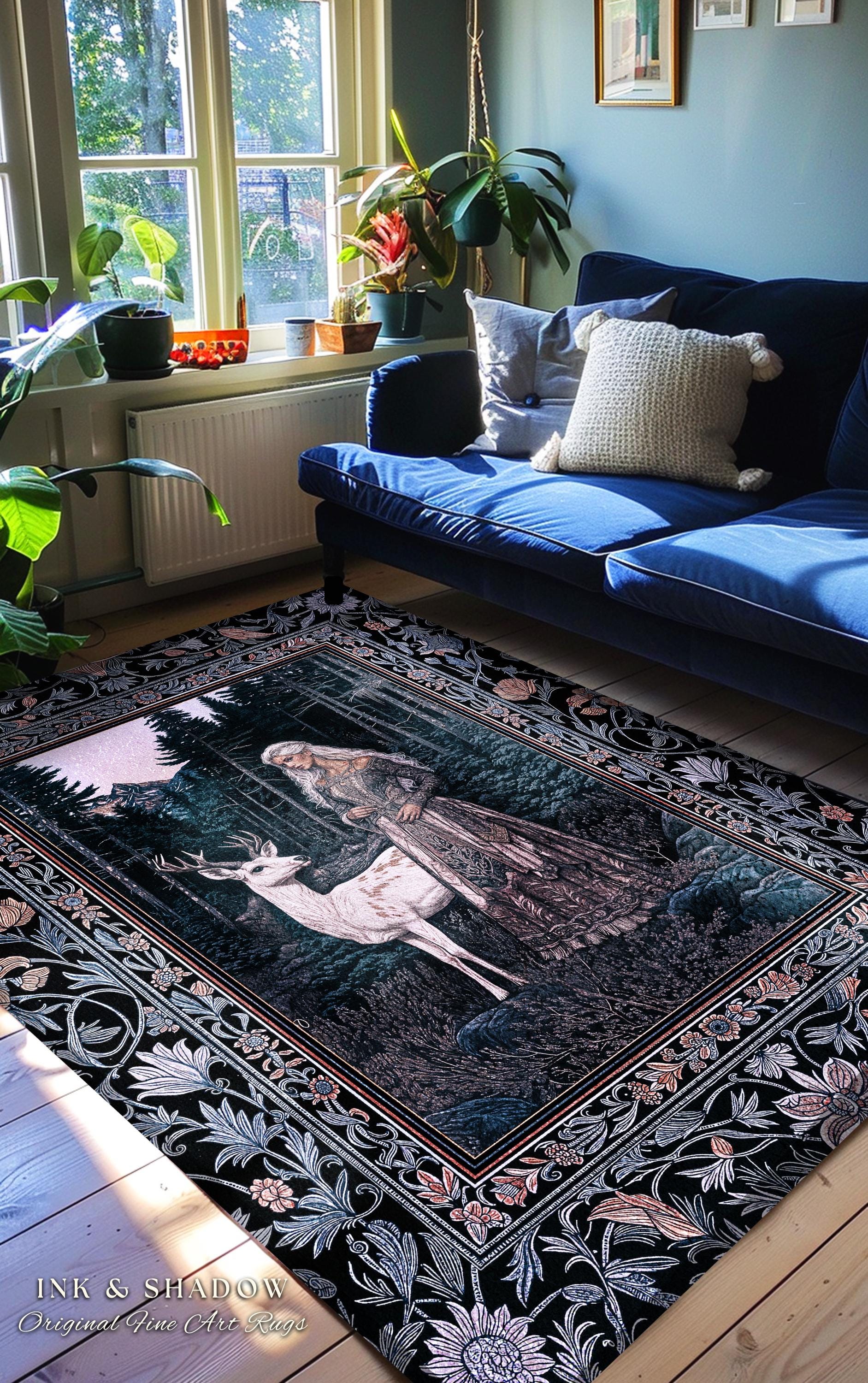 Gothic Forest Spirit Area Rug | Dark Academia Storybook Aesthetic Witchy Baroque Bedroom Rug Forest Nymph Whimsigothic Fantasy Inspired |