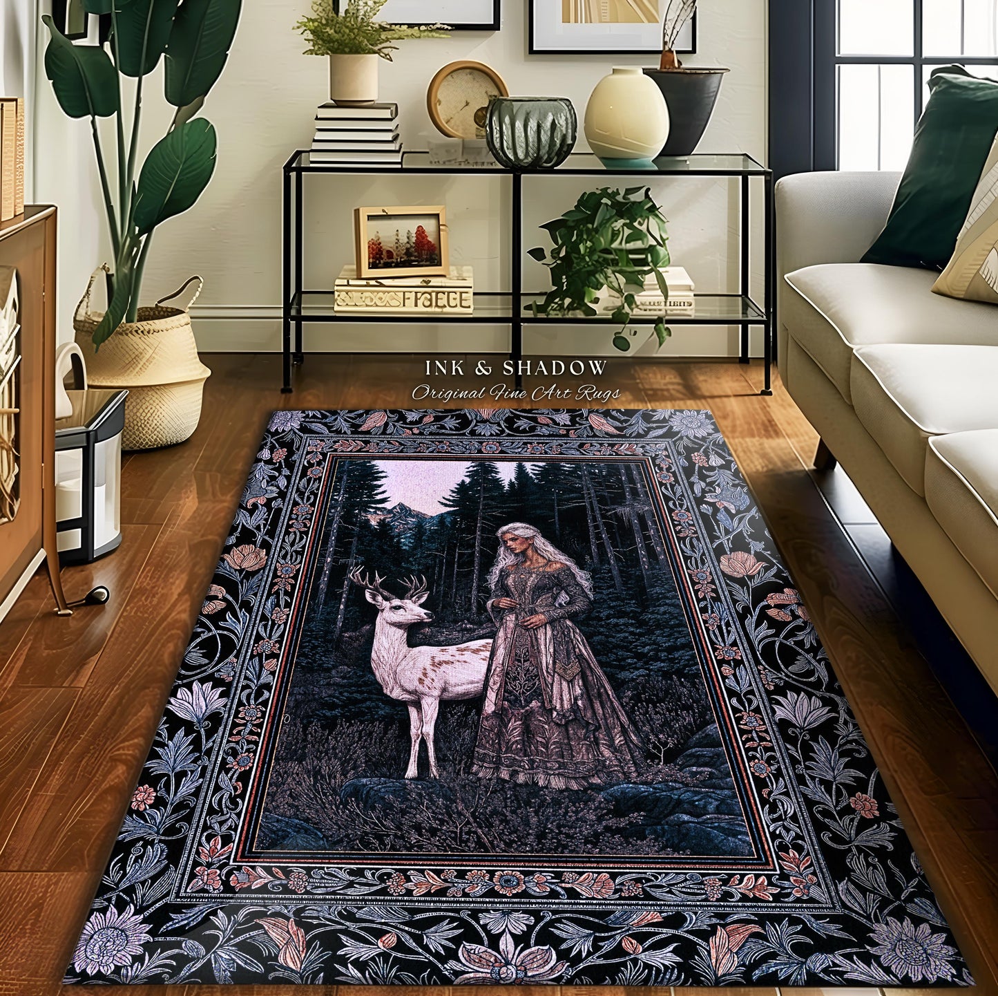 Gothic Forest Spirit Area Rug | Dark Academia Storybook Aesthetic Witchy Baroque Bedroom Rug Forest Nymph Whimsigothic Fantasy Inspired |