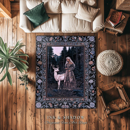 Gothic Forest Spirit Area Rug | Dark Academia Storybook Aesthetic Witchy Baroque Bedroom Rug Forest Nymph Whimsigothic Fantasy Inspired |