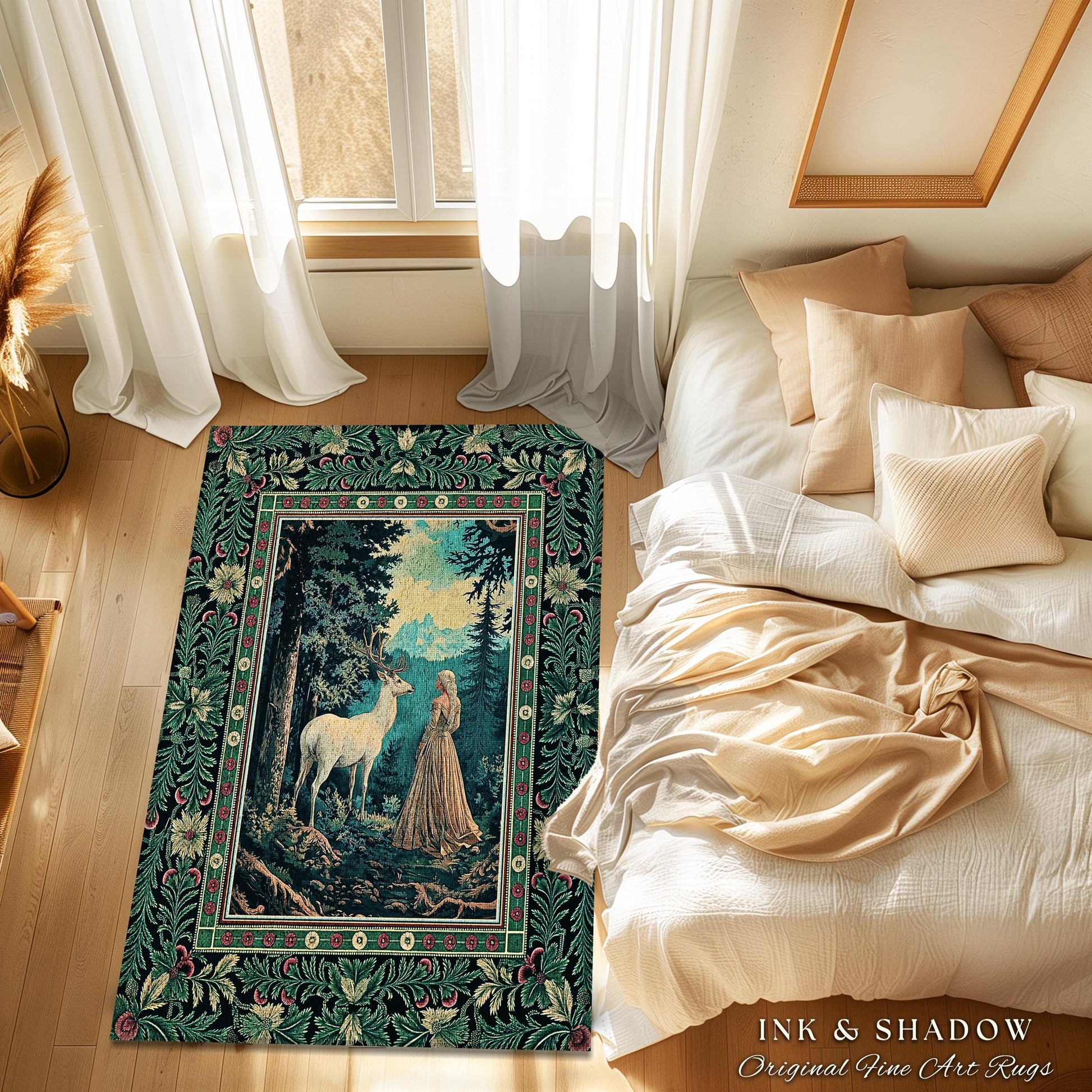 Faerie Realm Mystic Forest Area Rug | Enchanted Gothic Landscape Dark Academia Nature Spirits Ethereal Accent Rug Renaissance Magical Art |