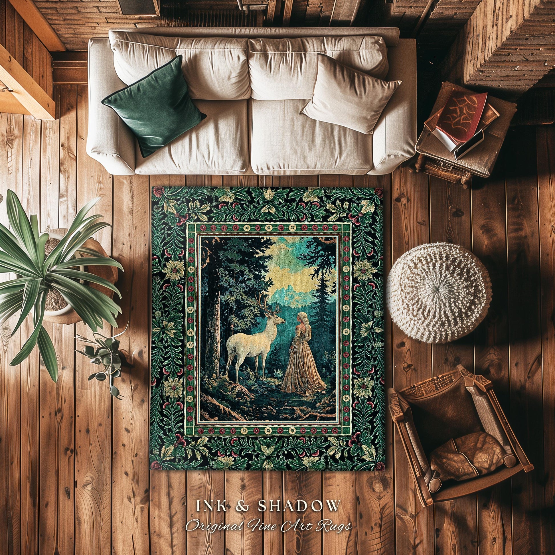 Faerie Realm Mystic Forest Area Rug | Enchanted Gothic Landscape Dark Academia Nature Spirits Ethereal Accent Decor Renaissance Magical Art
