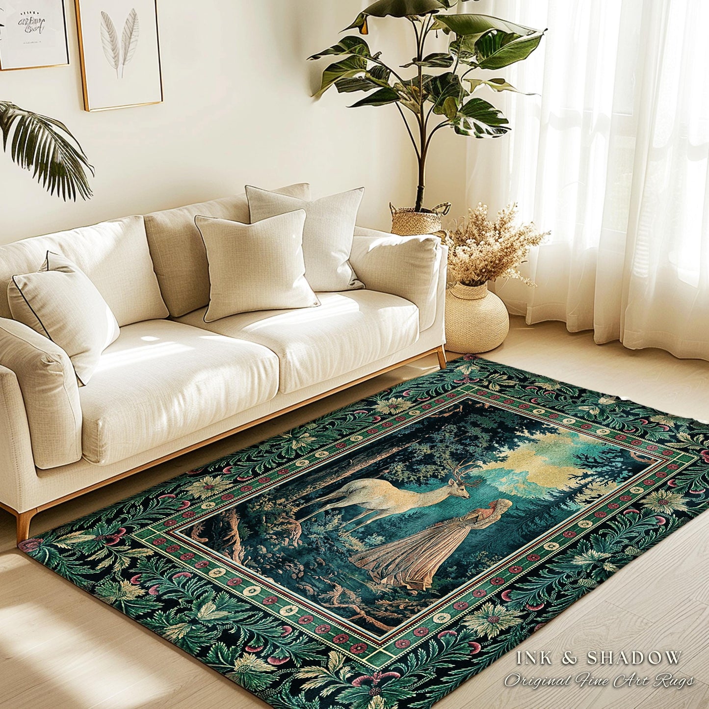 Faerie Realm Mystic Forest Area Rug | Enchanted Gothic Landscape Dark Academia Nature Spirits Ethereal Accent Decor Renaissance Magical Art