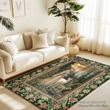 Enchanted Lands Medieval Area Rug | Gothic Landscape Fantasy Accent Rug Dark Fairycore Romantic Victorian Gothic Fairytale Ethereal Deer |