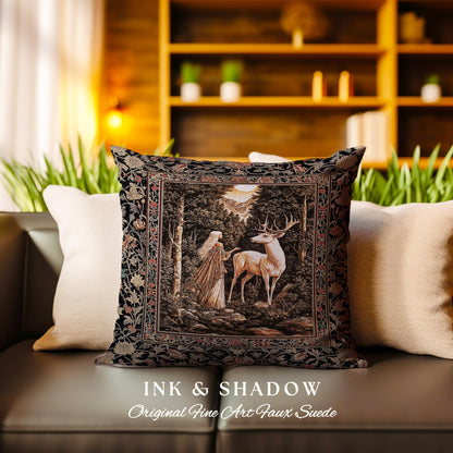 Gothic Woodland Fantasy Throw Pillow | Folklore inspired Nature Landscape Fantasy Aesthetic Woven Tapestry Cushion Victorian Dark Academia |