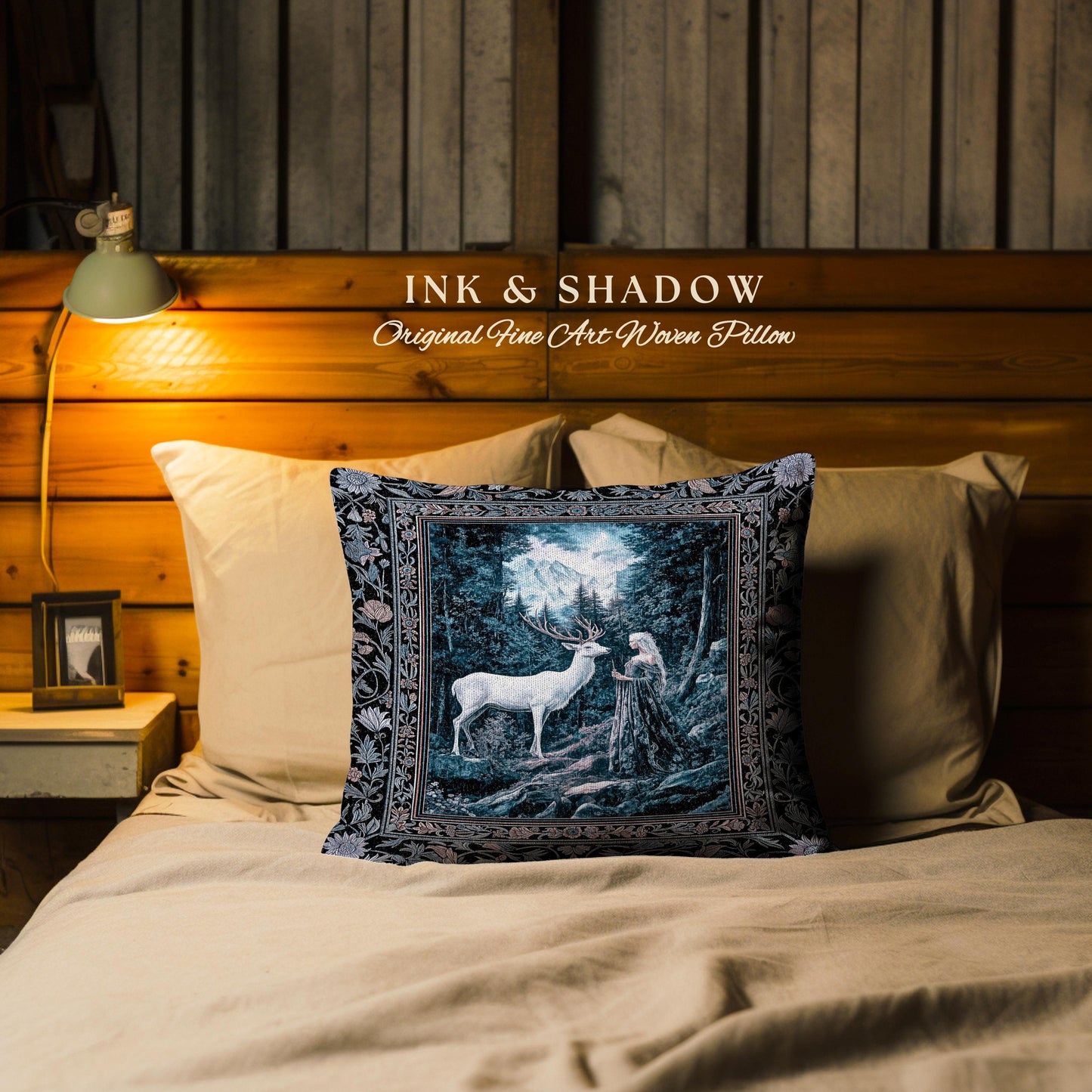 Goddess of the Woods Woven Pillow | Ethereal Forest Folklore Inspired Nature Throw Pillow Botanical Cushion Cottagecore Medieval Romantic |