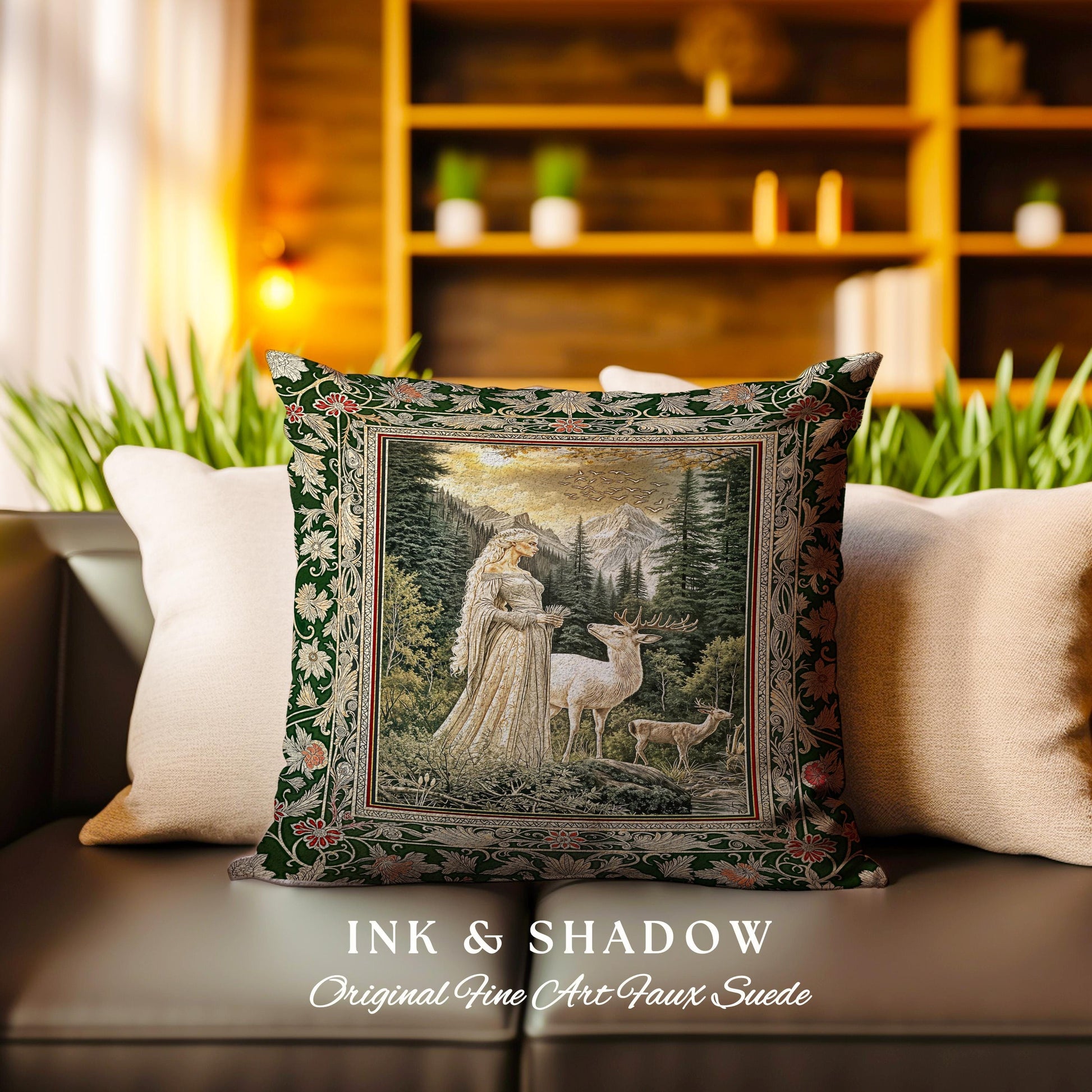 Enchanted Lands Medieval Tapestry Pillow | Gothic Landscape Fantasy Throw Pillow Woven Dark Fairycore Romantic Victorian Gothic Fairytale |