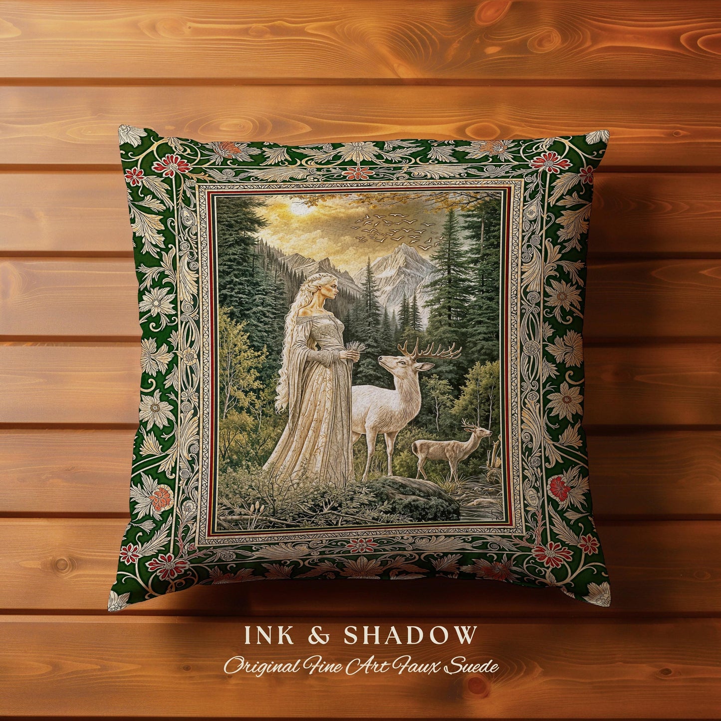 Enchanted Lands Medieval Tapestry Pillow | Gothic Landscape Fantasy Throw Pillow Woven Dark Fairycore Romantic Victorian Gothic Fairytale |