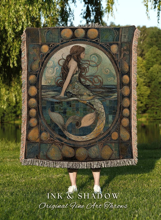 Dreamy Mermaid Tapestry Blanket | Fairycore Bedroom Celestial Siren Throw Ethereal Tapestry Sirencore Decor Witchy Stained Glass Aesthetic