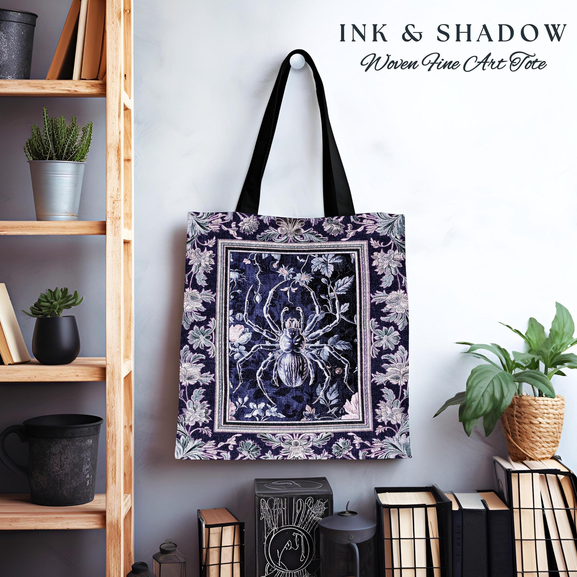 Whimsigothic Purple Spider Tote Bag | Pastel Gothic Victorian Cottagecore Home Decor Witchy Whimsical Enchanted Nature Amethyst Accessory |