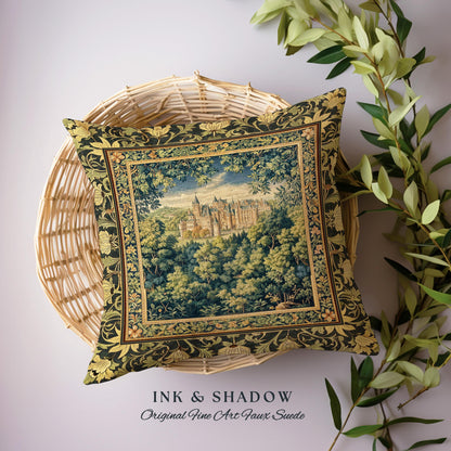 Ethereal Fairytale Fantasy Castle Pillow | Dark Academia Woodland Fairy Folklore Princess Aesthetic Magical Landscape Forestcore Romantic