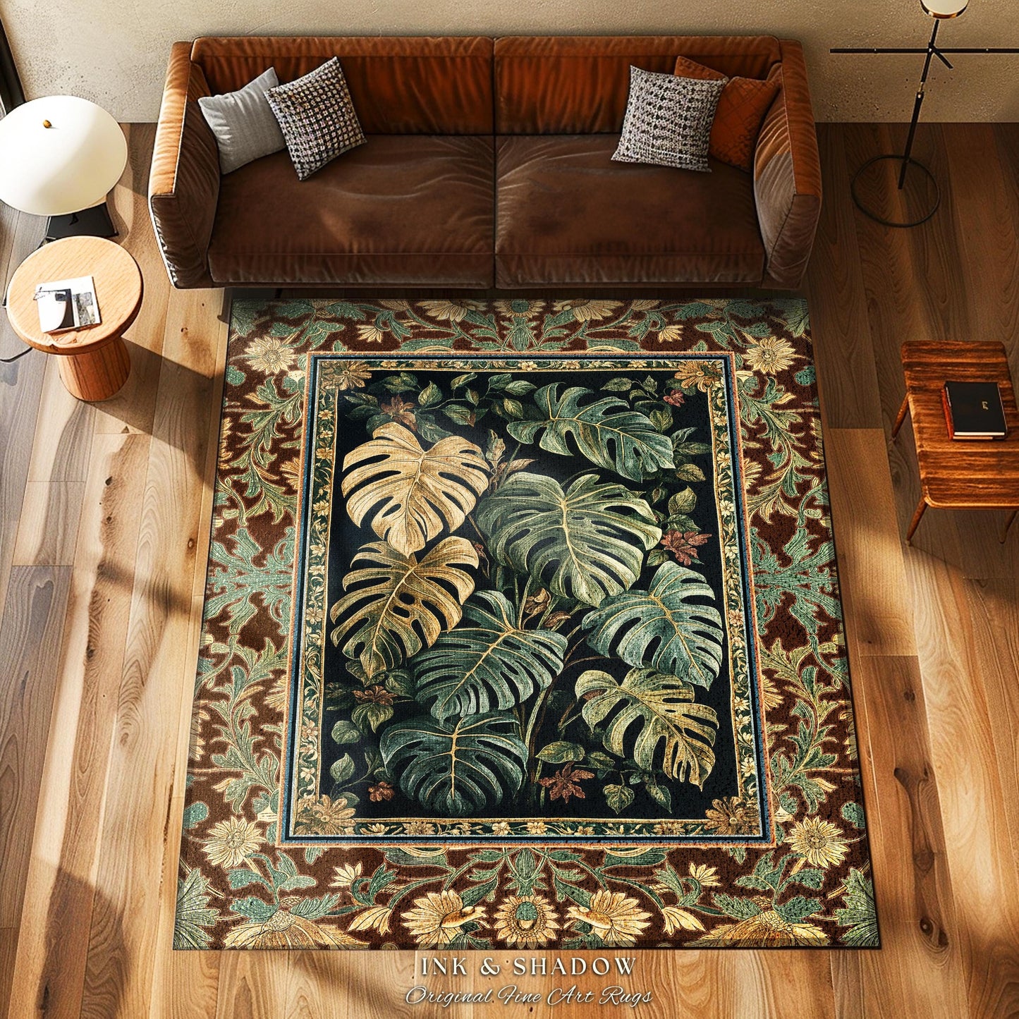 Witchy Forest Tropical Monstera Rug | Whimsical Houseplant Home Decor Rug Maximalist Home Decor Dark Cottagecore Enchanting Witch Aesthetic