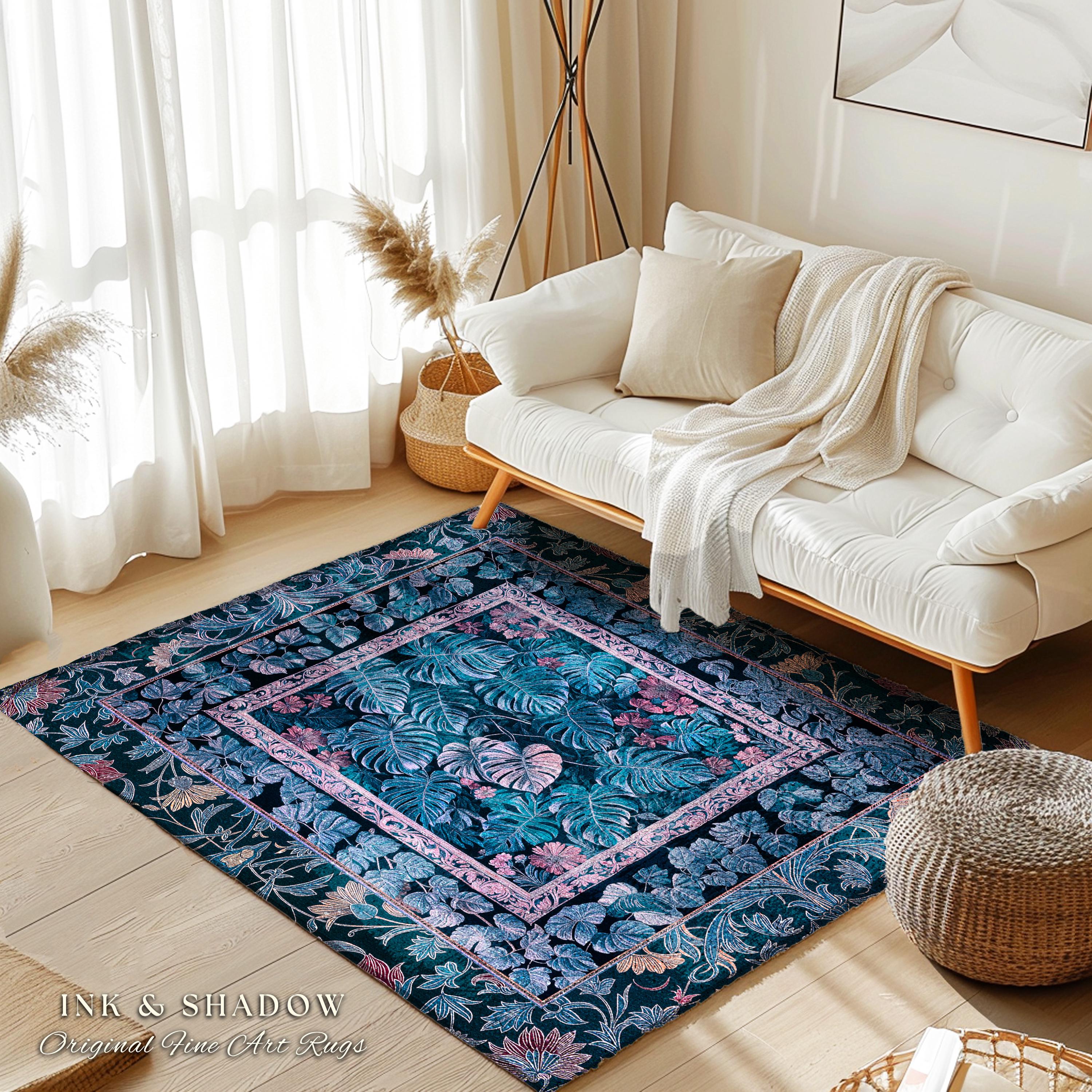 Moody Forest Monstera Area Rug | Dark Woodland Fairytale Aesthetic