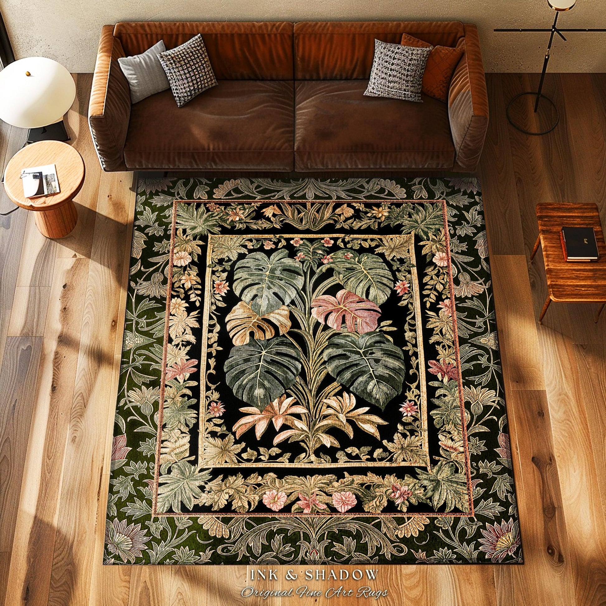 Plant Lover Home Decor Botanical Rug | Victorian Goth Romantic Renaissance Cottagecore Woodland Home Accent Rug Maximalist Bedroom Eclectic