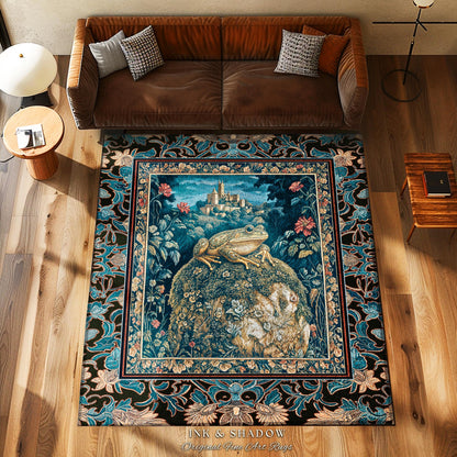 Fairytale Aesthetic Toad Rug | Frog Lover Bedroom Accent Goblincore Living Room Dark Cottagecore Magic Eclectic Fairycore Book Nook Rug |