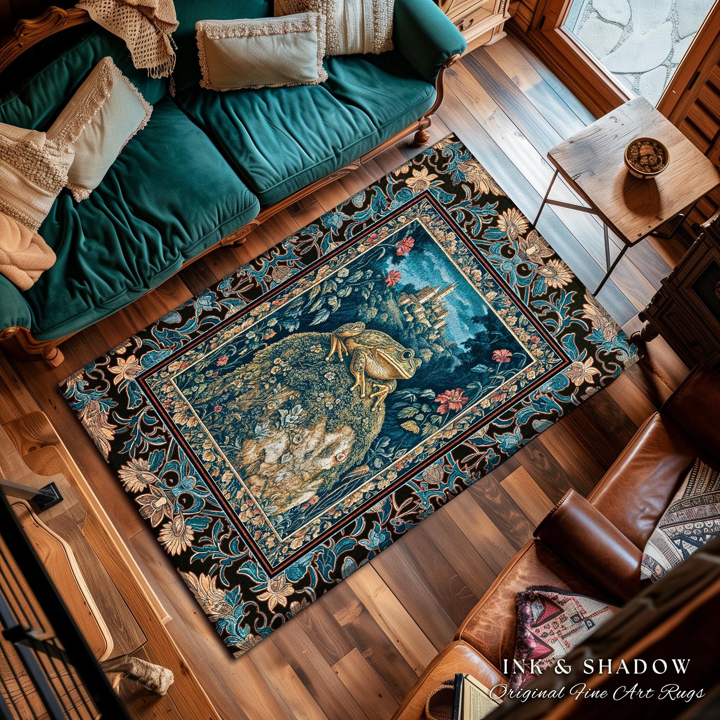 Fairytale Aesthetic Toad Rug | Frog Lover Bedroom Accent Goblincore Living Room Dark Cottagecore Magic Eclectic Fairycore Book Nook Rug |