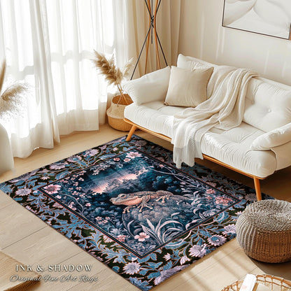 Witchy Toad Rug for Moody Bedroom | Dark Victorian Floral Frog Lover Accent Rug Eclectic Living Room Whimsical Cottagecore Magic Fairycore