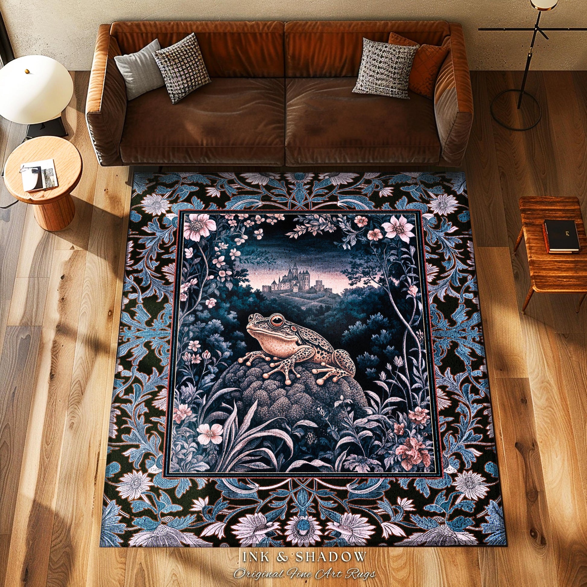 Witchy Toad Rug for Moody Bedroom | Dark Victorian Floral Frog Lover Accent Rug Eclectic Living Room Whimsical Cottagecore Magic Fairycore