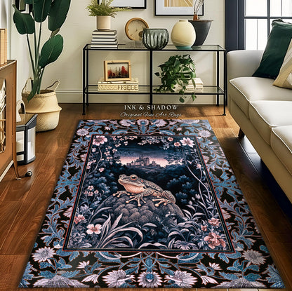 Witchy Toad Rug for Moody Bedroom | Dark Victorian Floral Frog Lover Accent Rug Eclectic Living Room Whimsical Cottagecore Magic Fairycore