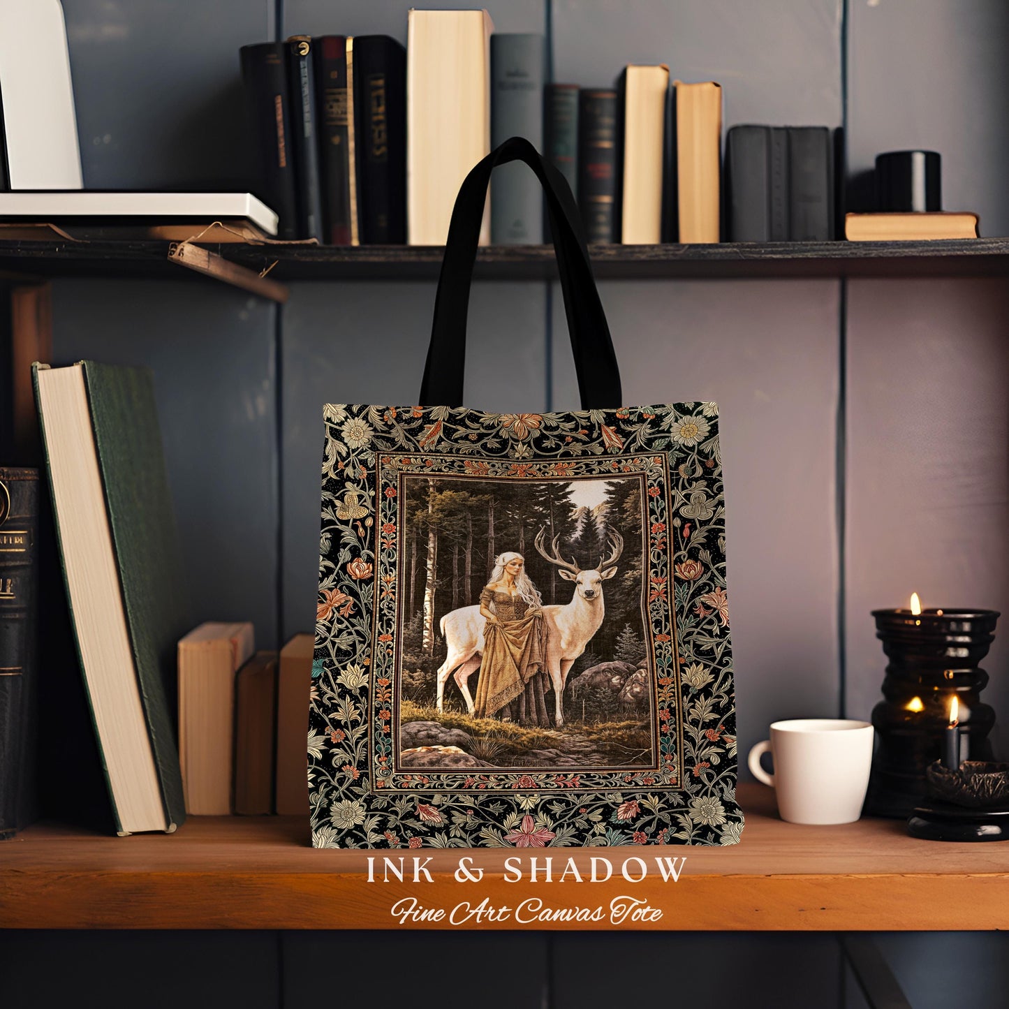 Enchanting Forest Spirit Tapestry Bag | Magical Meadow Fairycore Tote Ethereal Woodland Princess Renaissance Aesthetic Gothic Deer Woods |