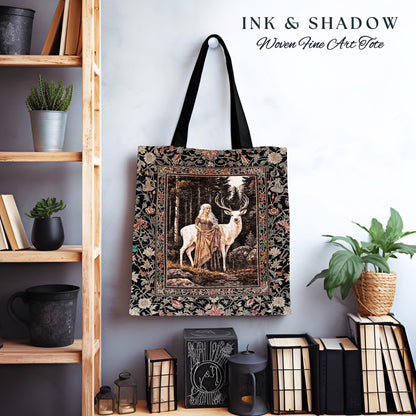 Enchanting Forest Spirit Tapestry Bag | Magical Meadow Fairycore Tote Ethereal Woodland Princess Renaissance Aesthetic Gothic Deer Woods |