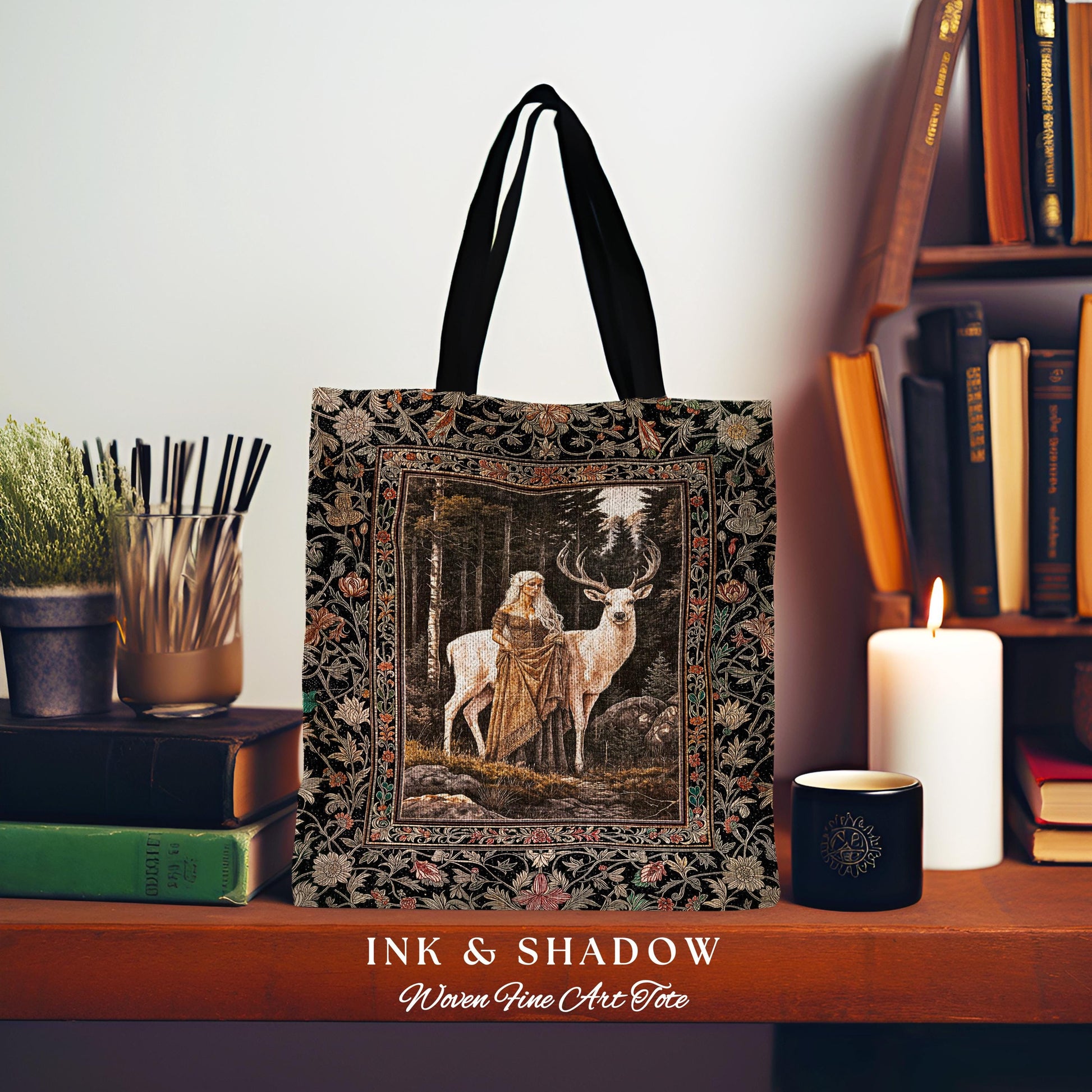 Enchanting Forest Spirit Tapestry Bag | Magical Meadow Fairycore Tote Ethereal Woodland Princess Renaissance Aesthetic Gothic Deer Woods |