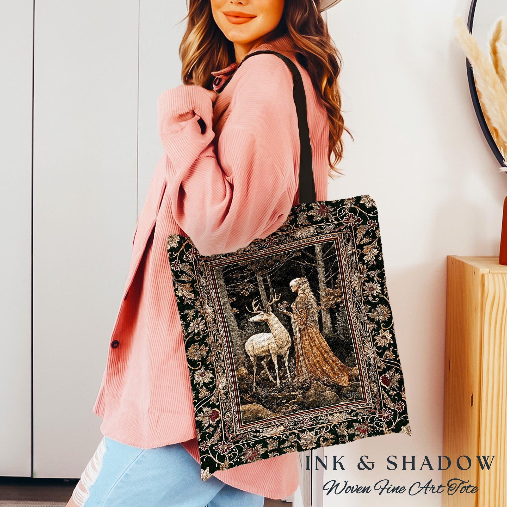 Elven Princess Mystic Woodland Tote | Forest Nymph Renaissance Aesthetic Fairycore Woven Tapestry Bag Magical Gothic Wood Ethereal Victorian