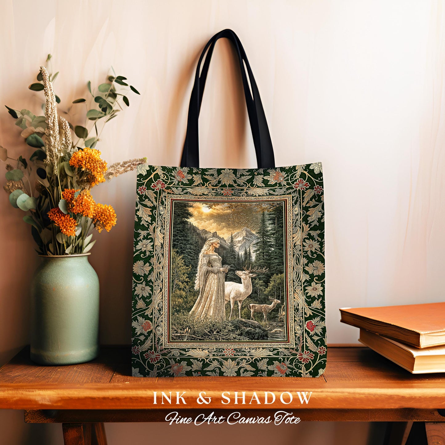 Enchanted Lands Medieval Tapestry Bag | Gothic Landscape Fantasy Tote Woven Witchy Art Dark Fairycore Romantic Victorian Gothic Fairytale |