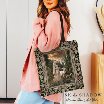 Enchanted Lands Medieval Tapestry Bag | Gothic Landscape Fantasy Tote Woven Witchy Art Dark Fairycore Romantic Victorian Gothic Fairytale |