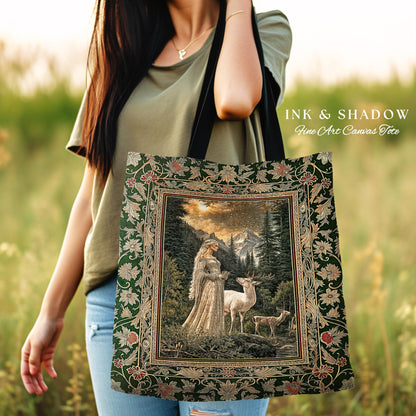 Enchanted Lands Medieval Tapestry Bag | Gothic Landscape Fantasy Tote Woven Witchy Art Dark Fairycore Romantic Victorian Gothic Fairytale |